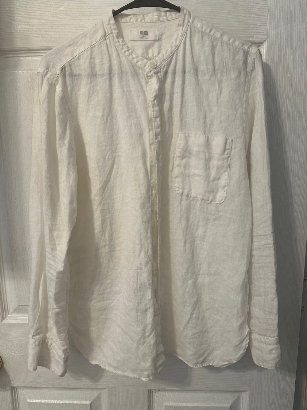 Uniqlo Premium Linen Stand Collar Long-Sleeve Shirt